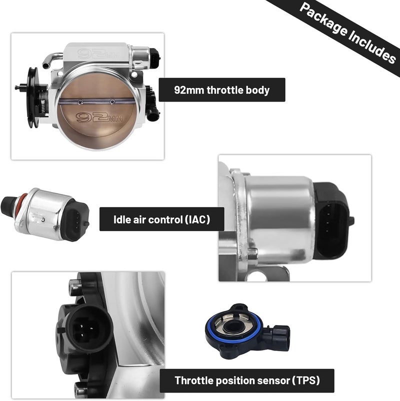 Endxedo 92mm Throttle Body for LS1 LS2 LS6 LS3 LS LS7 SX LS 4 Bolt Throttle Body with Throttle Position Sensors TPS IAC Aluminum Silver - Image 4